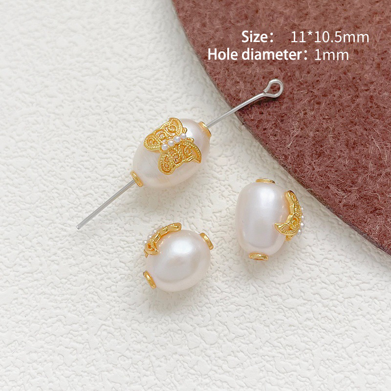 2 # Natural pearl butterfly egg-shaped spacer bead