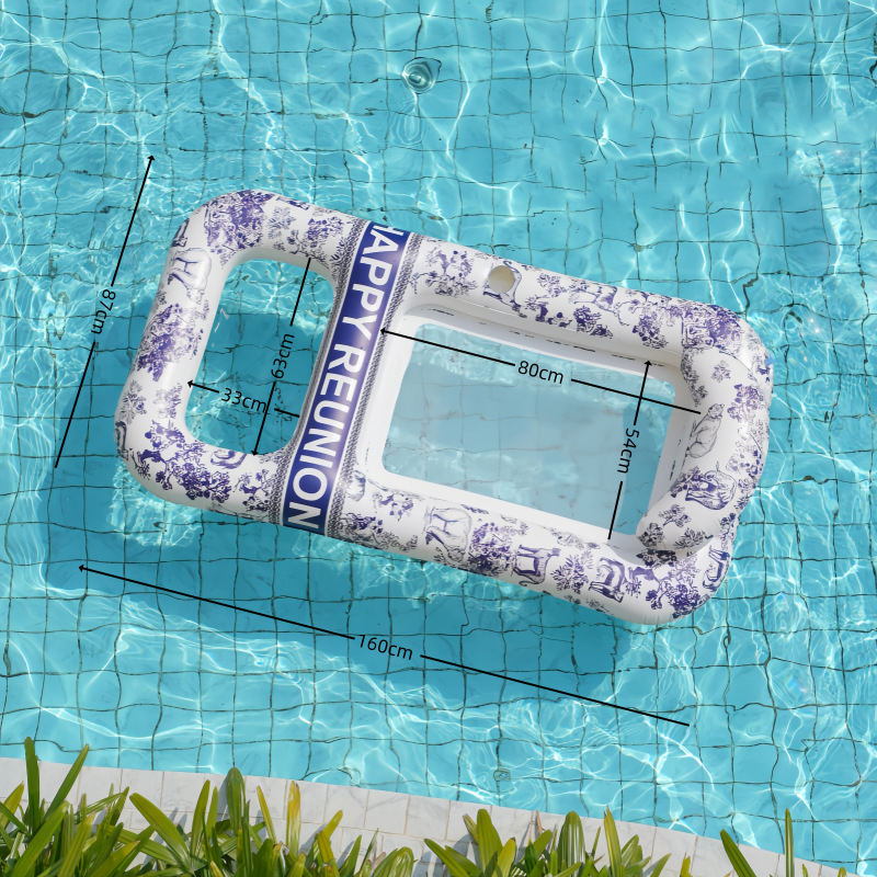 Blue and white mesh square lounge chair (blue)