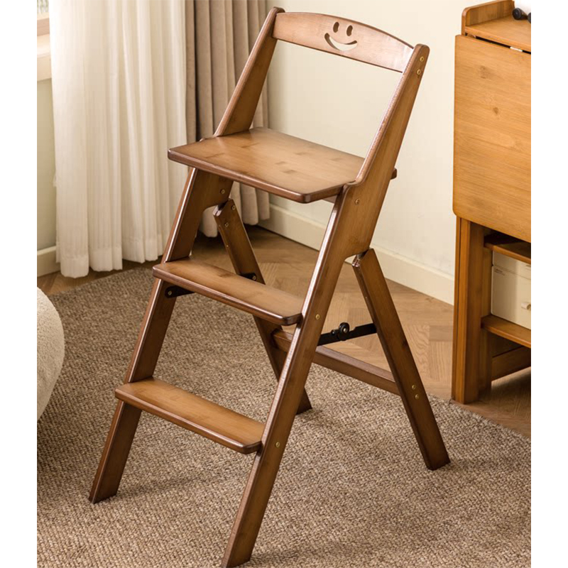 [brown] three-step stool with back (foldable)