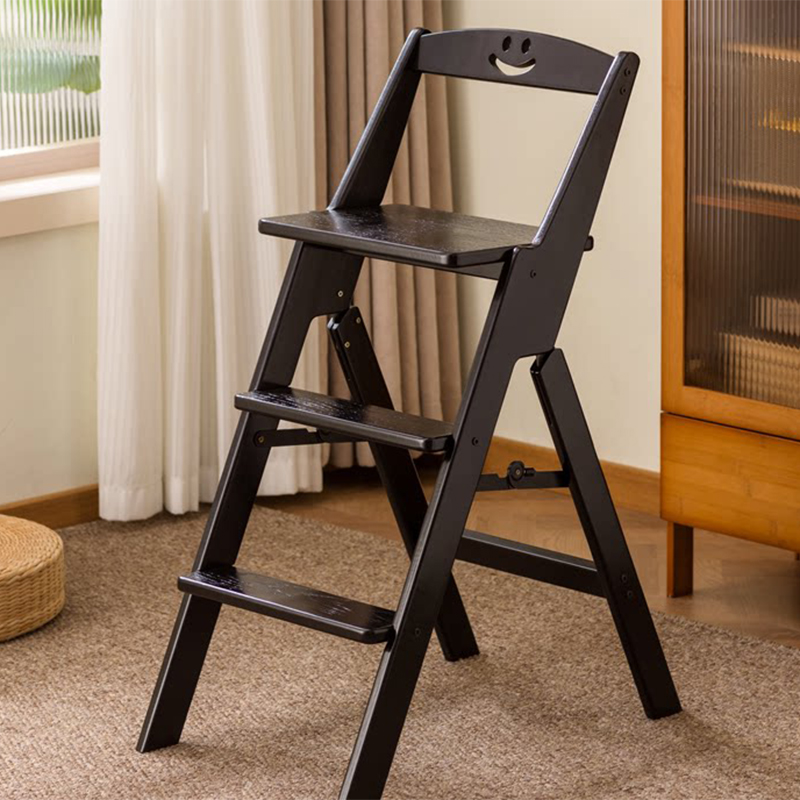 [black] three-step stool with back (foldable)