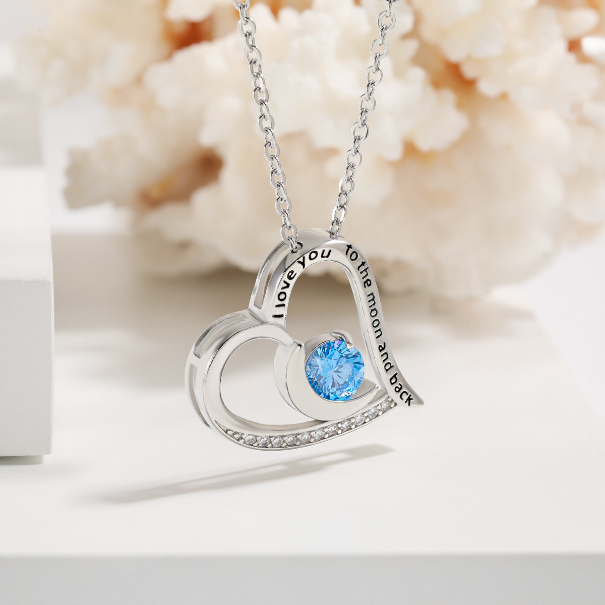 White Gold Sea Blue Diamond Necklace