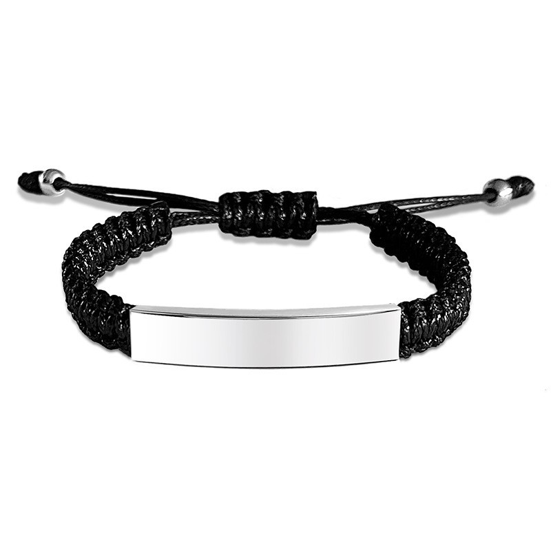 41:New black rope braided bracelet silver