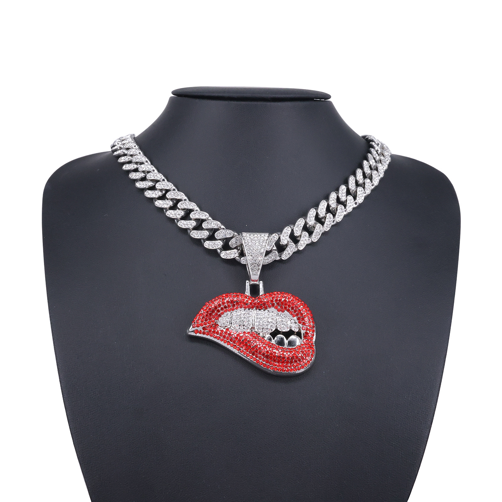 5:Silver background red diamond pendant + round chain 50cm (simple buckle)
