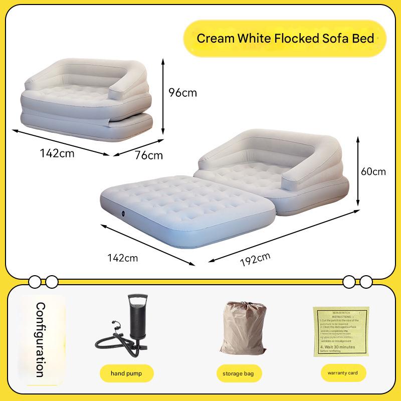 cream white flocked sofa bed   hand push air pump