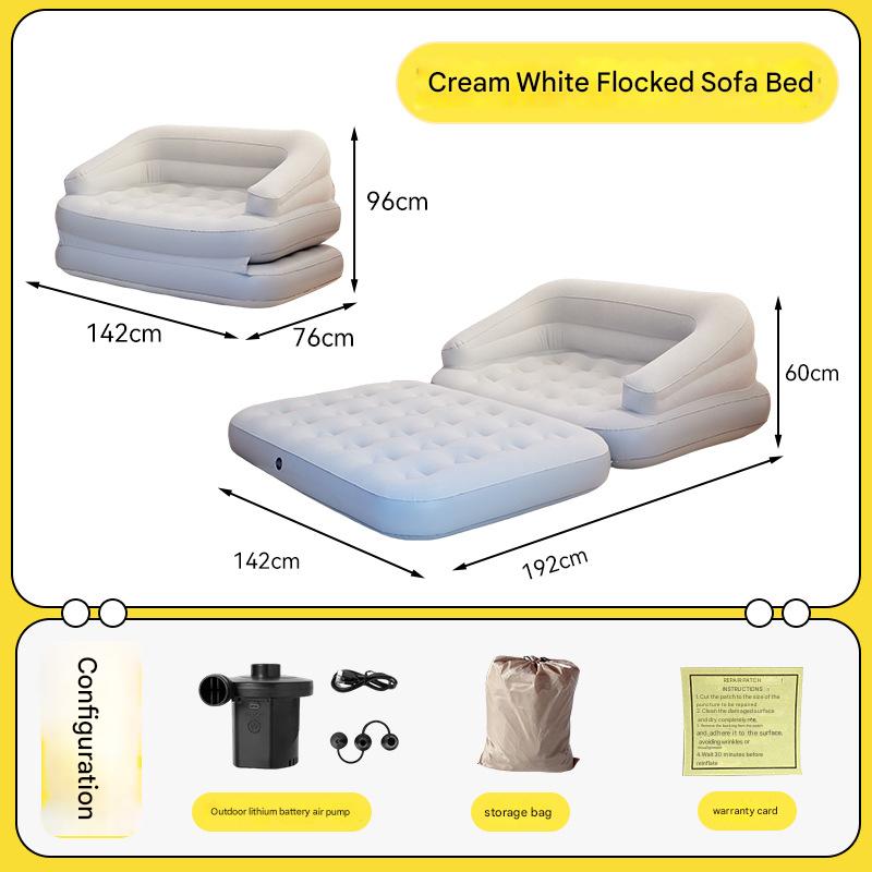 cream white flocked sofa bed   outdoor lithium battery air pump