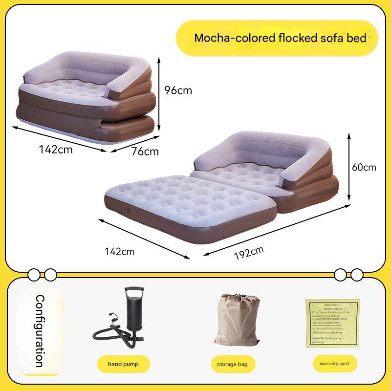 mocha color flocked sofa bed   hand push air pump