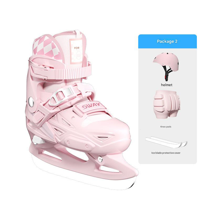 Pink skate shoes   adjustable helmet   ski hip pads