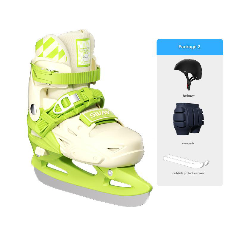 Green skate shoes   adjustable helmet   ski hip pads