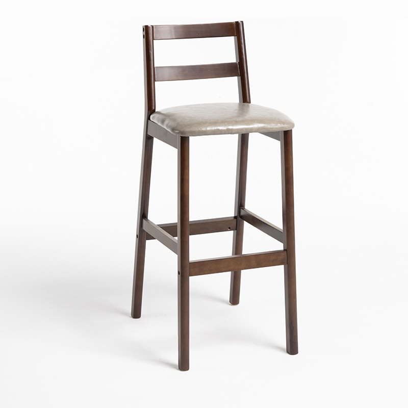 brown wooden frame   gray leather