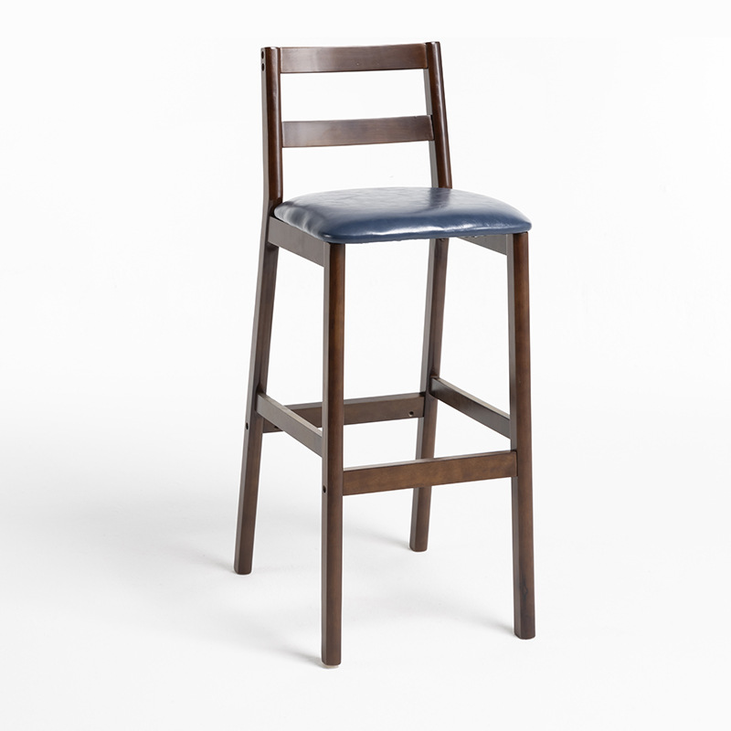 brown wooden frame   dark blue leather