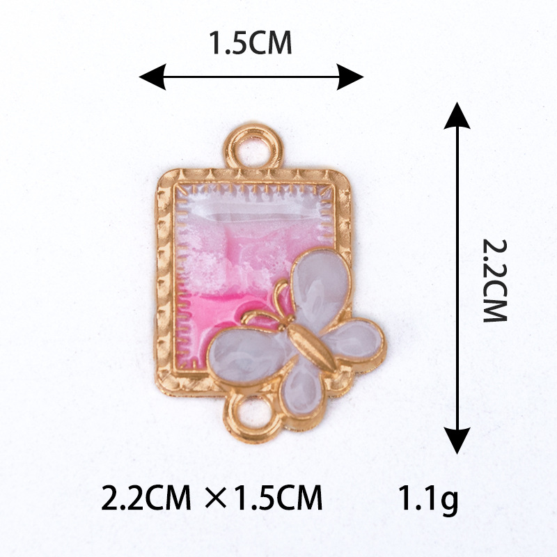 2:Pink and white rectangular butterfly pendant