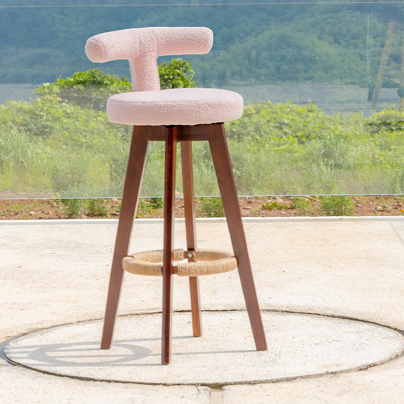 Sitting height 63cm, brown wooden feet   light pink teddy velvet