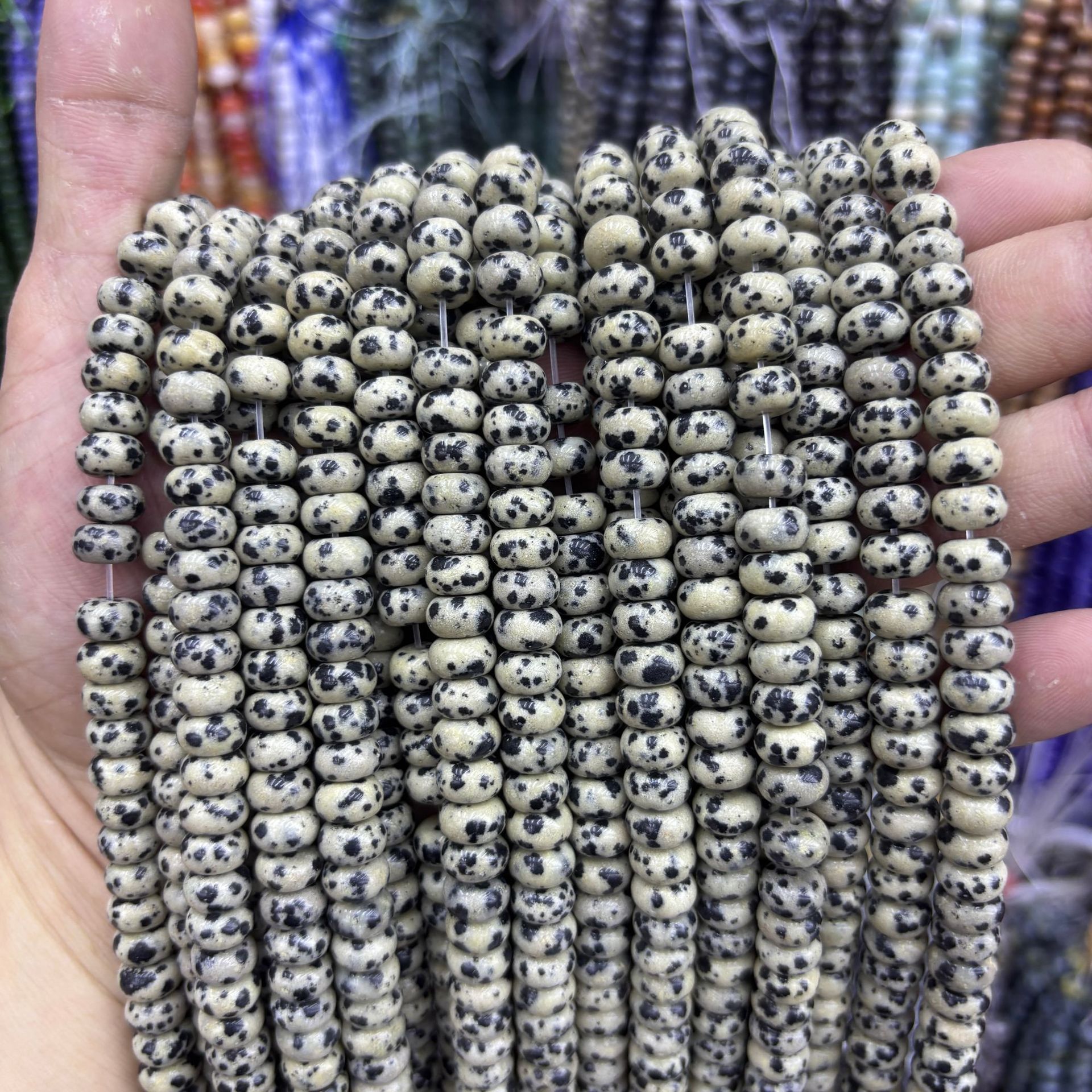 25 Black and white spotted abacus beads