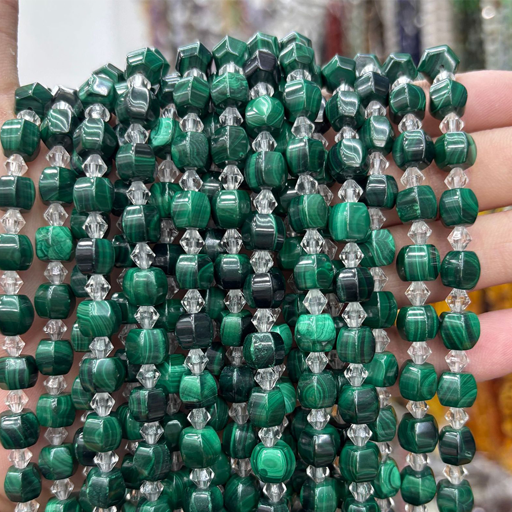 7:8x8 malachite hexagonal barrel beads 30 pieces