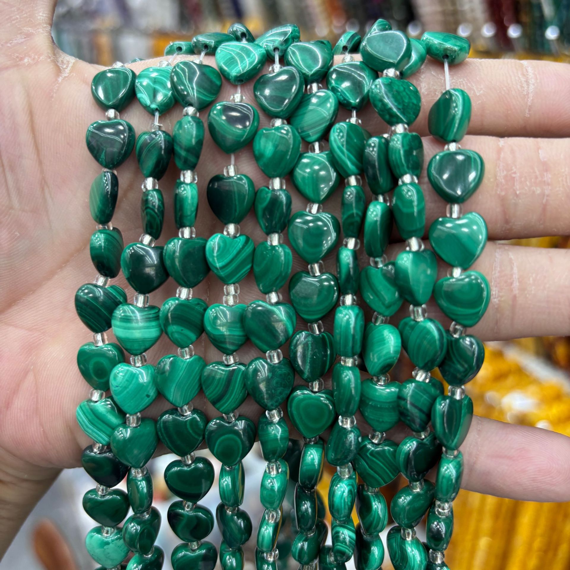 6:10x5mm malachite peach hearts 32 pieces