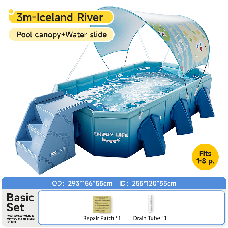 pool with sunshade and slide 3m