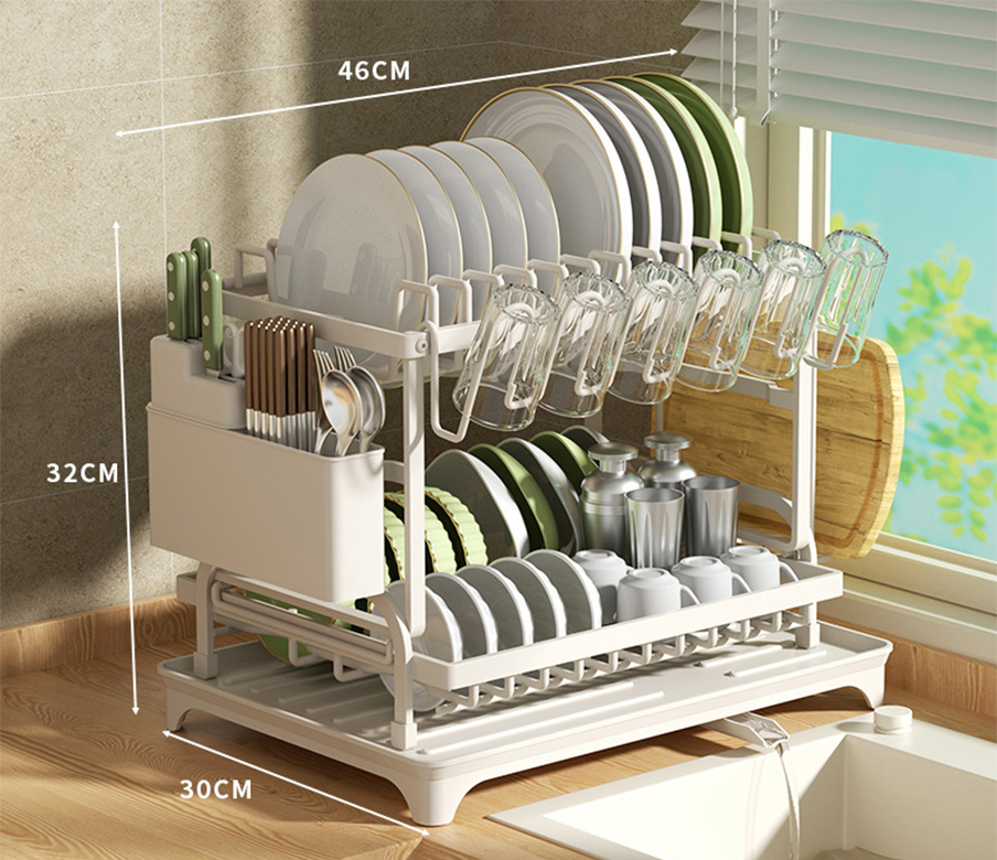 White Dump Water Bowl and Dish Rack