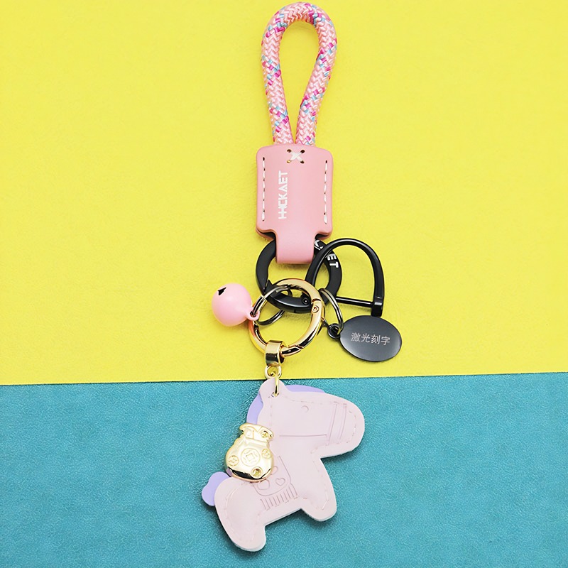 11:Pink leather pony   rope   bell   oval tag