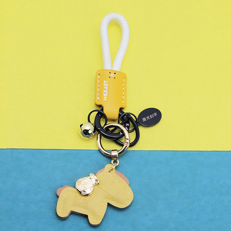 12:Yellow leather pony   rope   bell   oval tag