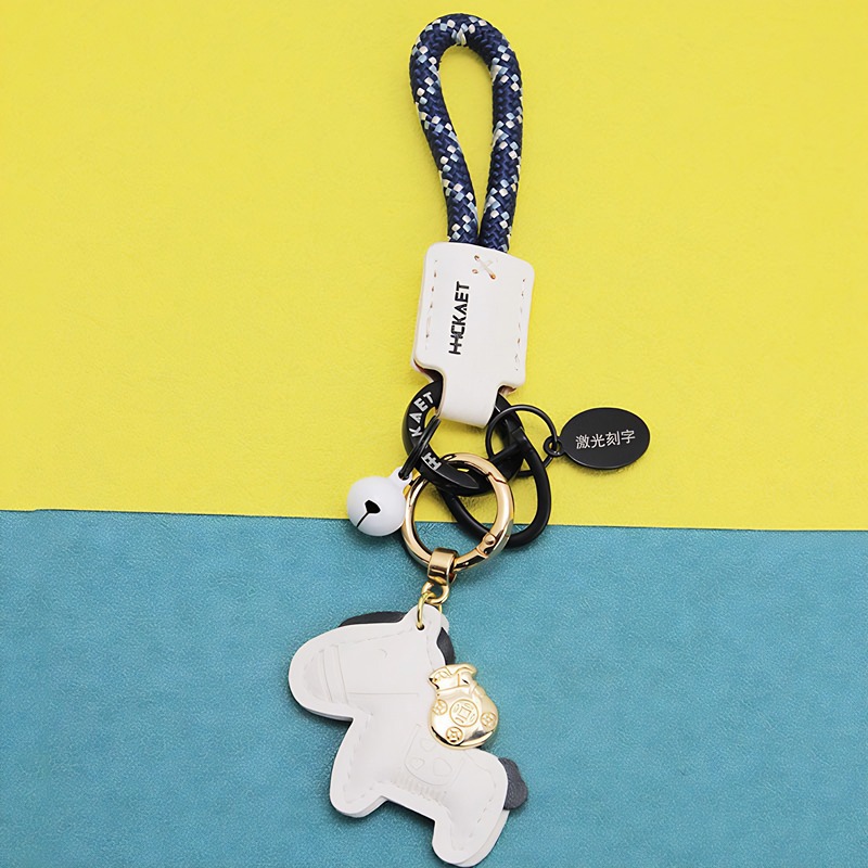 14:White leather pony   rope   bell   oval tag