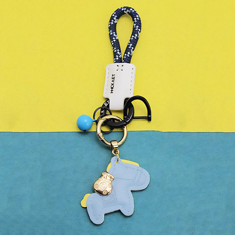 16:Blue leather pony   rope   bell   oval tag