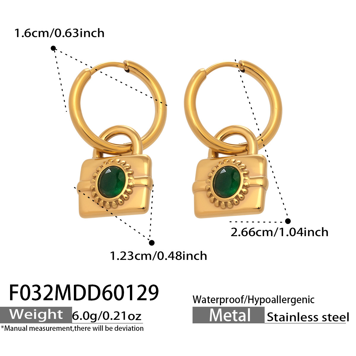 F032- Gold Plated Green Zircon Earrings