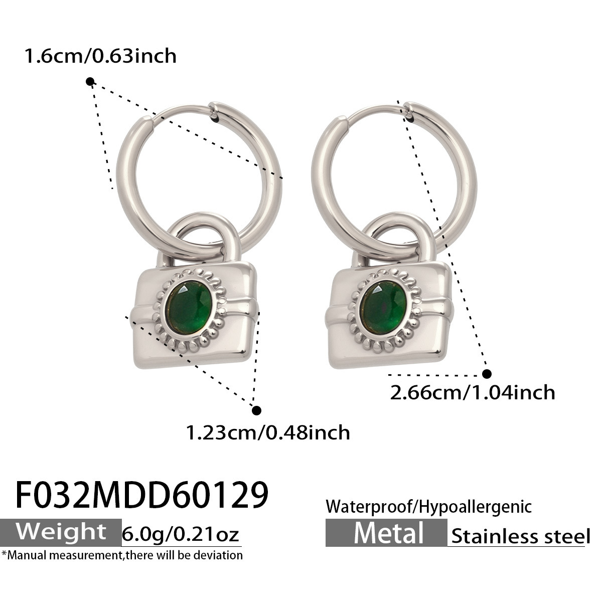 1:F032- Steel green zircon earrings
