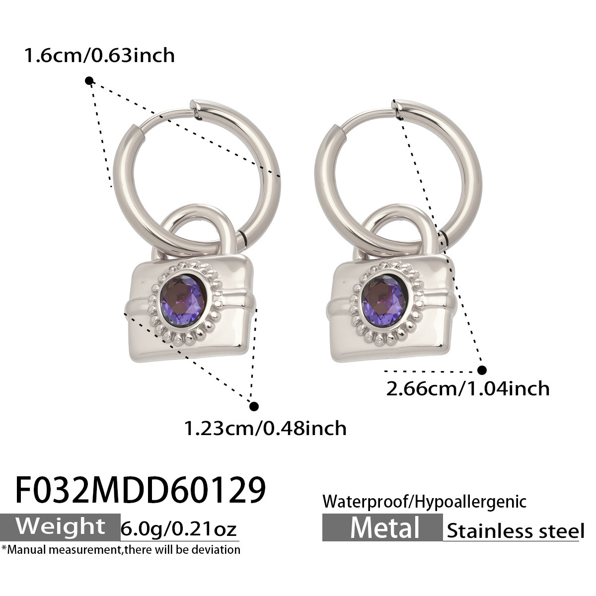 2:F032- Steel Purple Zircon Earrings