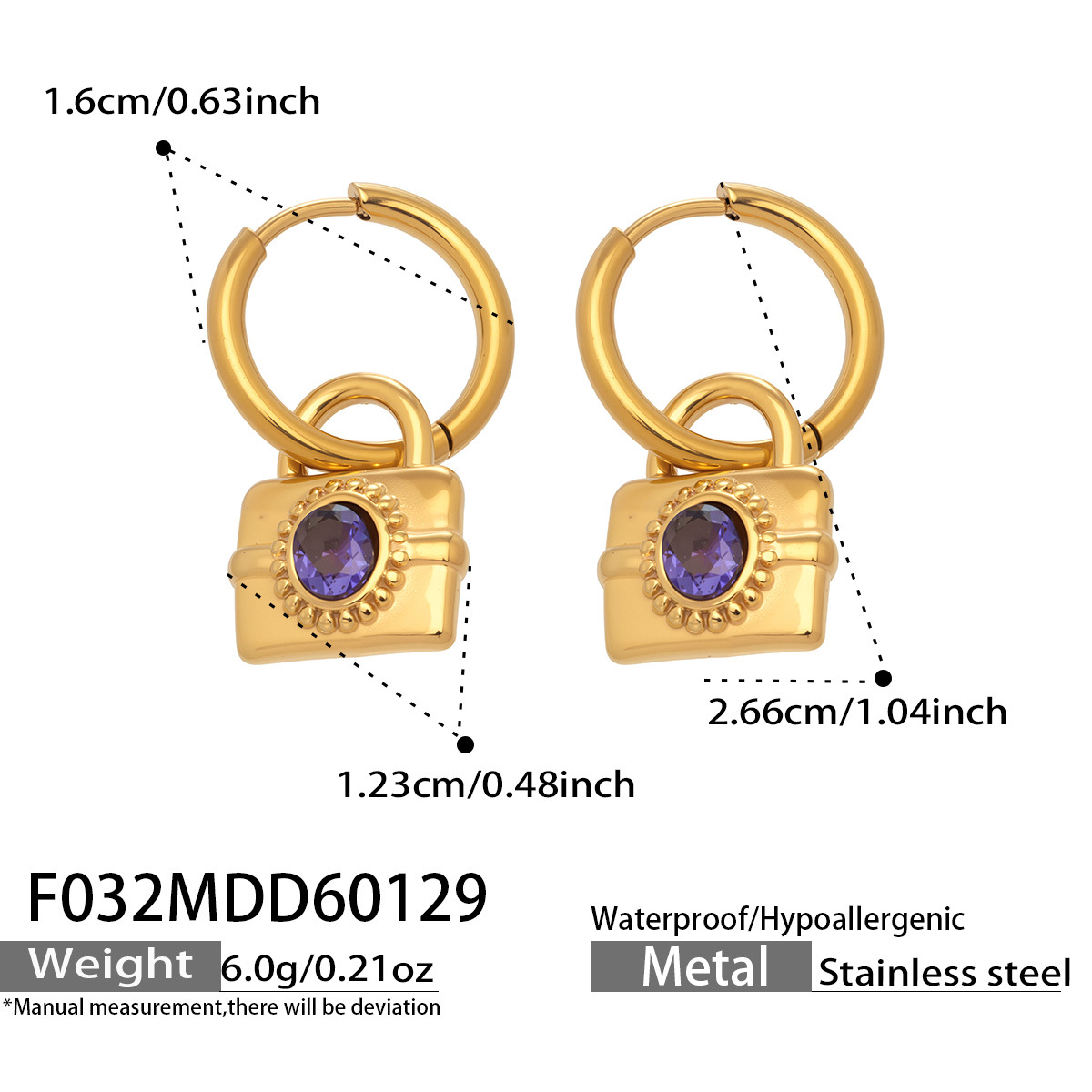 4:F032- Gold Plated Purple Zircon Earrings