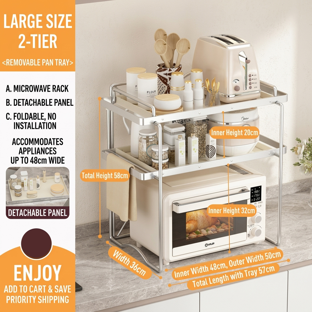 Silver White [large-double layer] ins Wind microwave oven rack