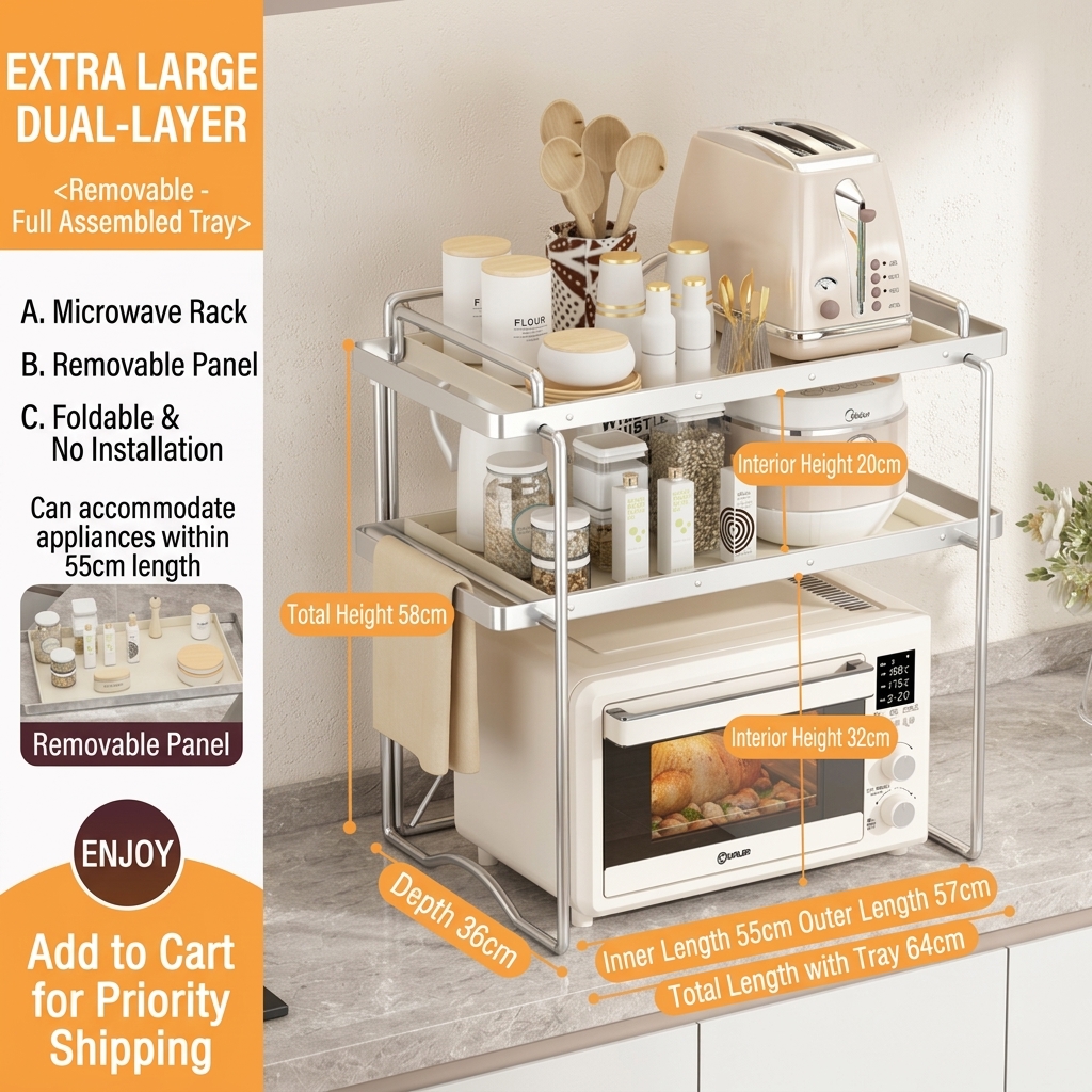 Silver White [plus number-double layer] ins Wind microwave oven rack