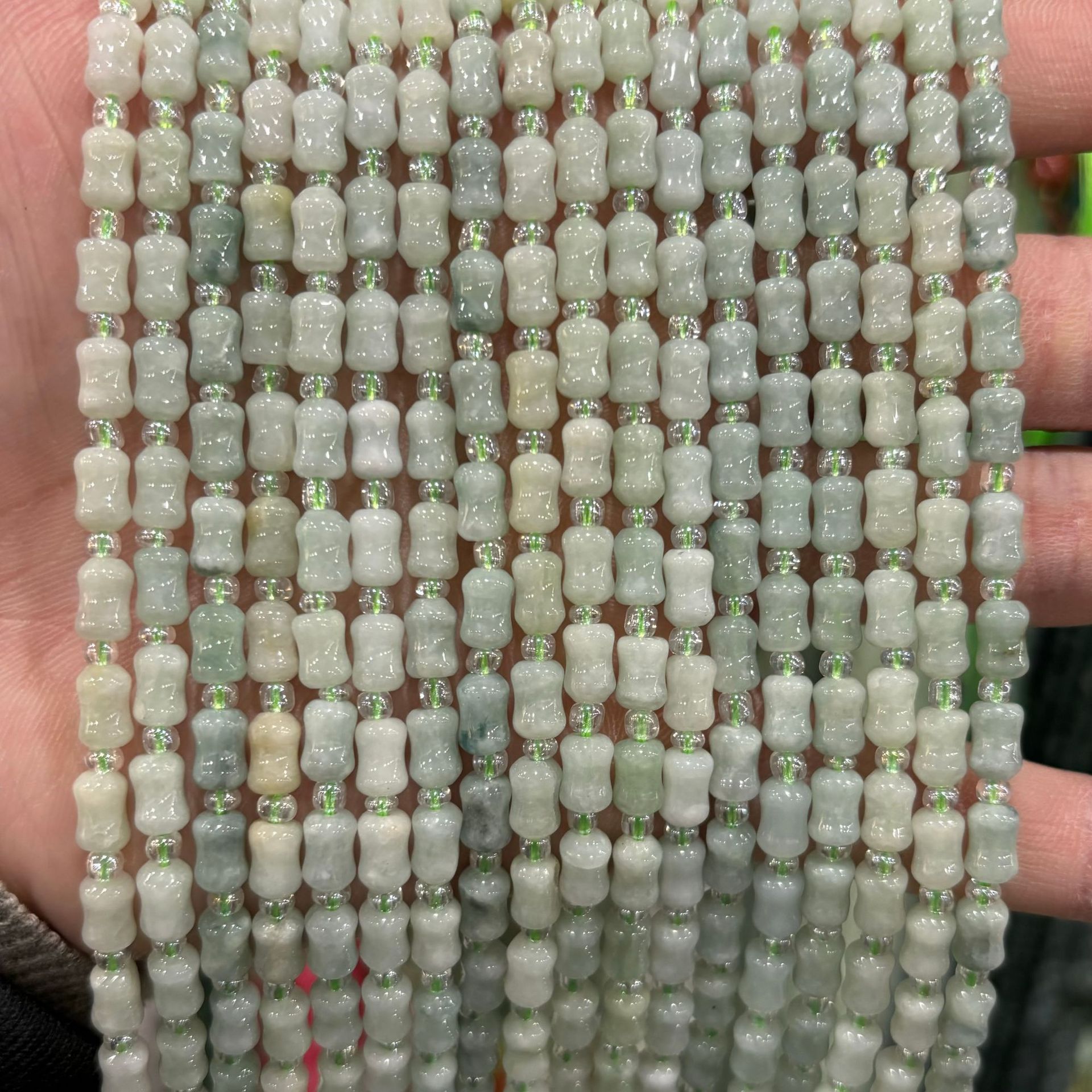 17:5x7mm burmese jade bamboo joint beads (approx. 40 beads)