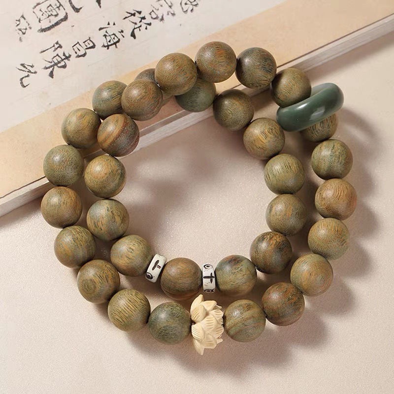 4:Green sandalwood 8mm double circle lotus running ring bracelet