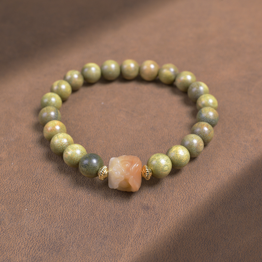 5:Green sandalwood round beads 8mm with weathered gradient lion awakening