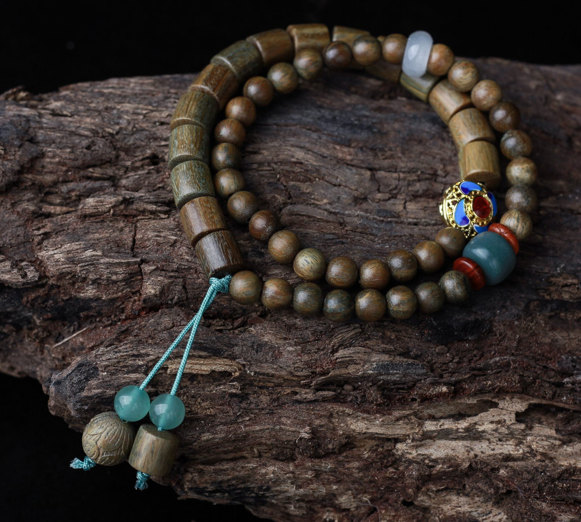 13:Green sandalwood diy with cloisonne blue