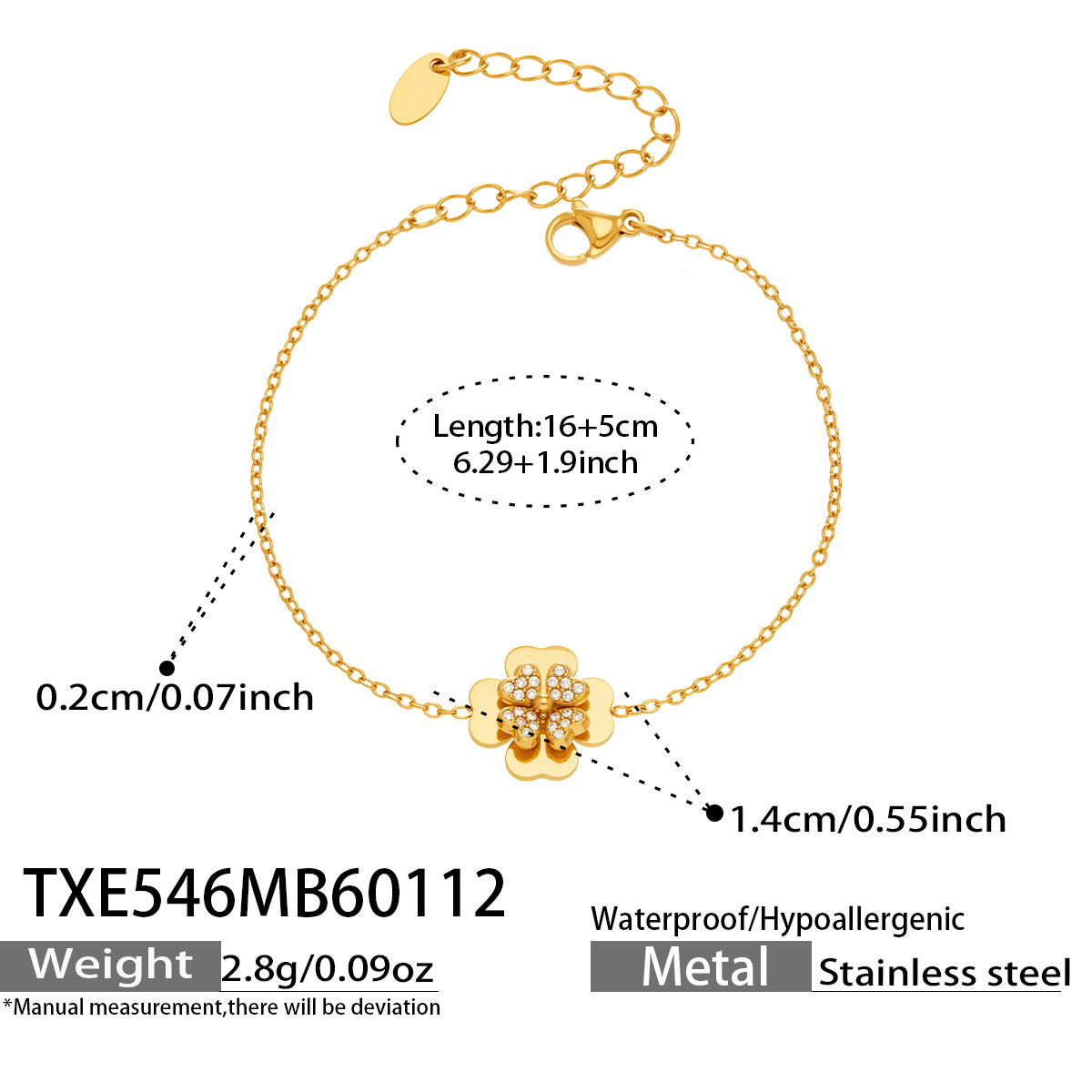 TXE546- Gold Bracelet 16+5cm