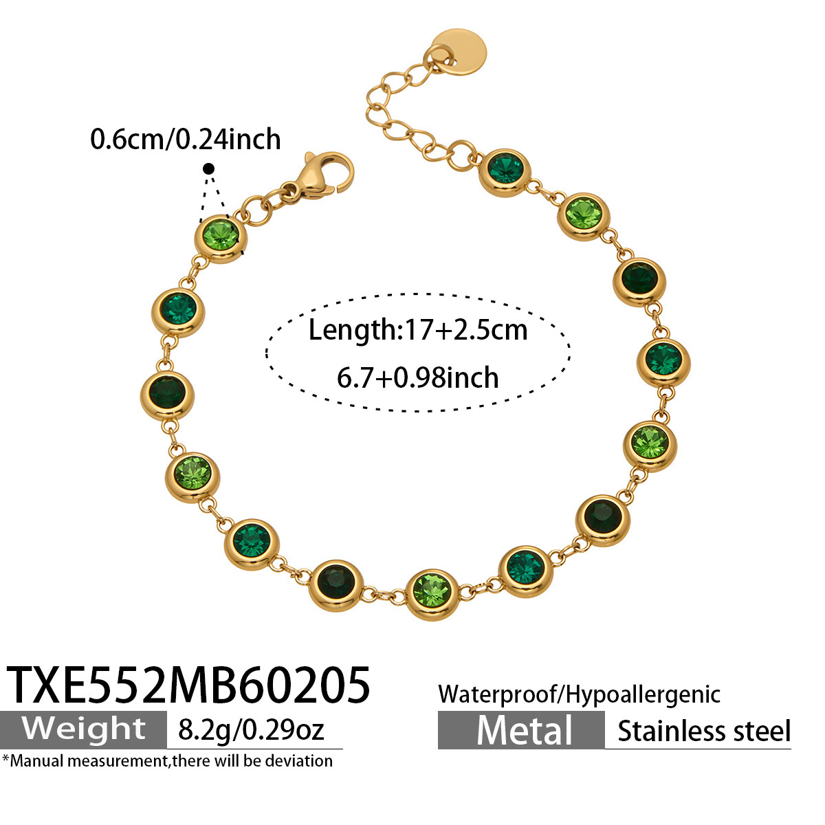 TXE552- Gold Full Diamond Green Zircon Bracelet