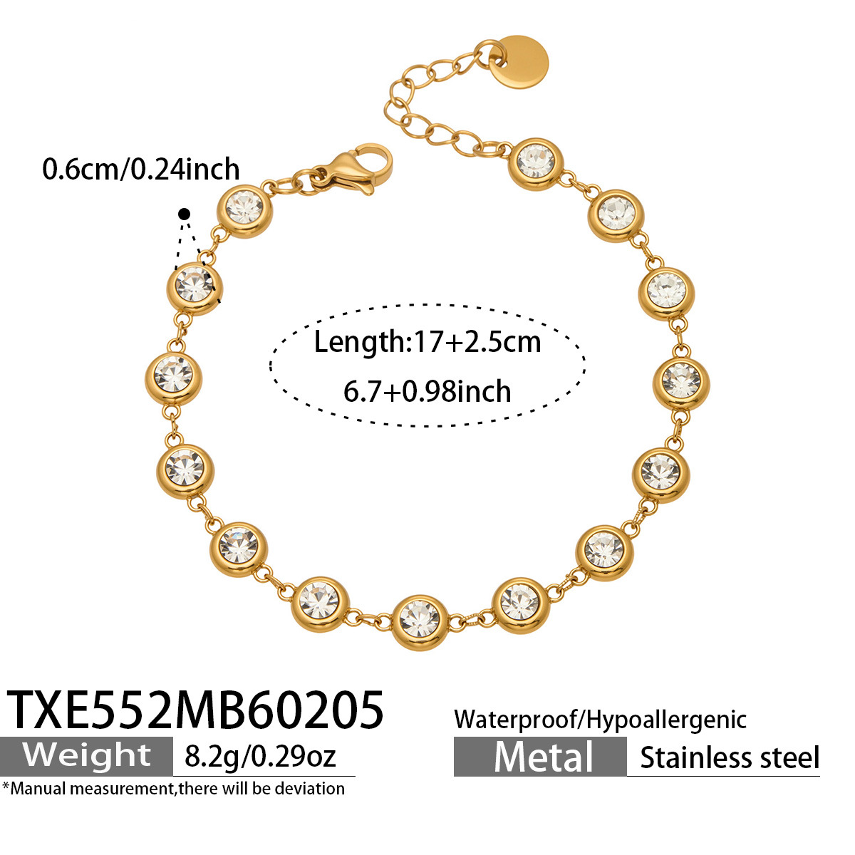 TXE552- Gold Full Diamond White Zircon Bracelet