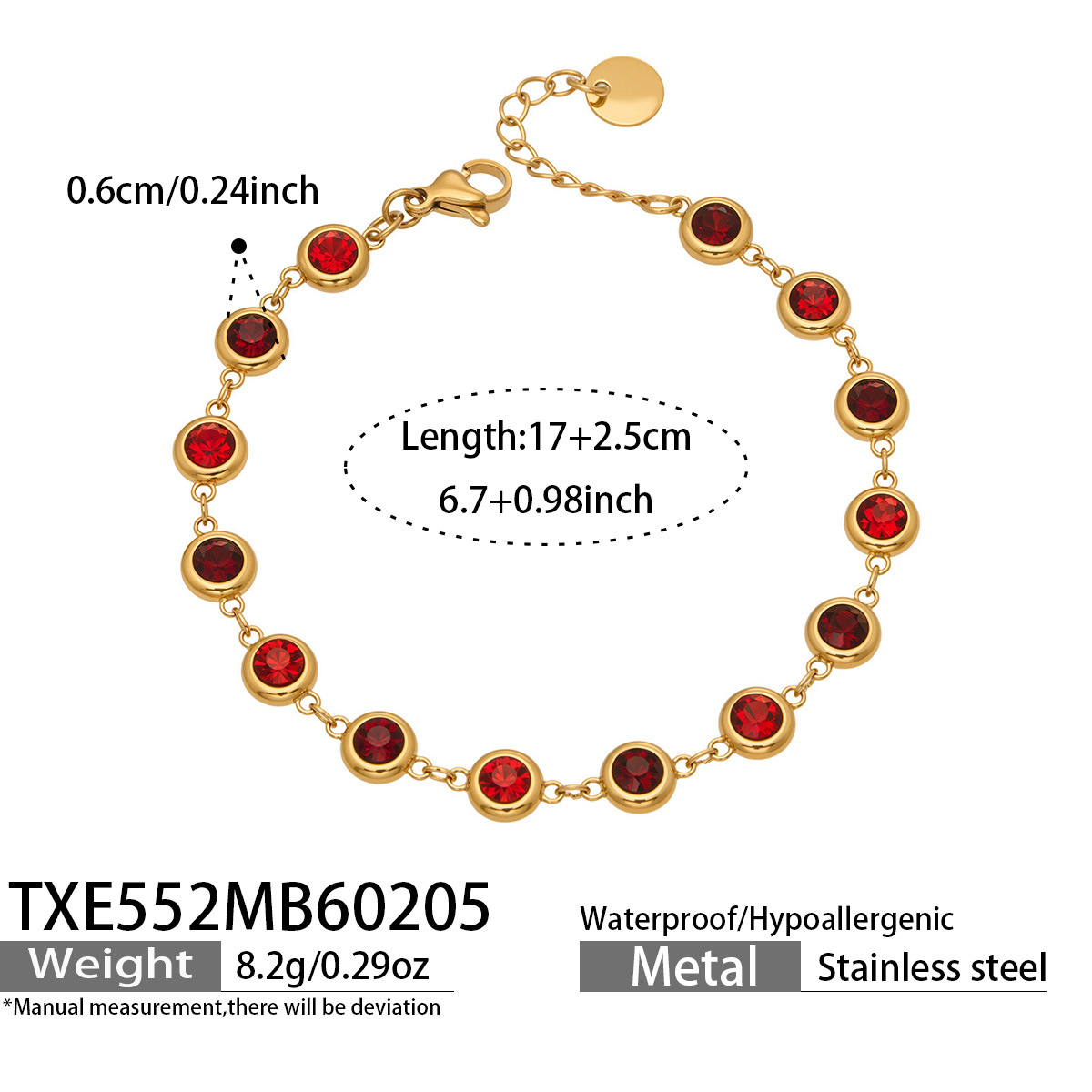 TXE552- Gold Full Diamond Red Zircon Bracelet