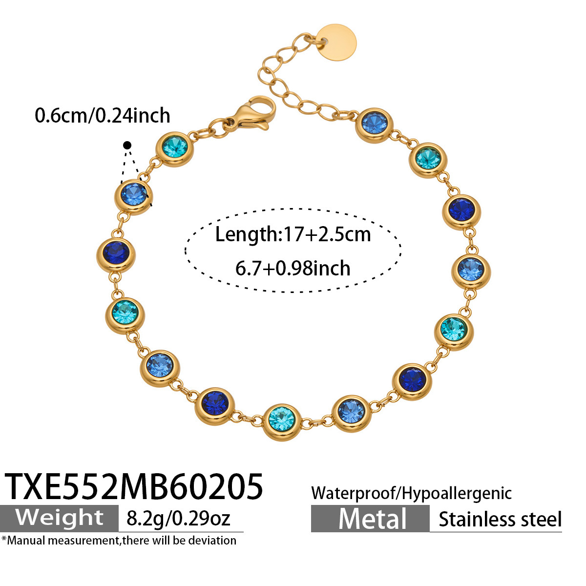 TXE552- Gold Full Diamond Blue Zircon Bracelet