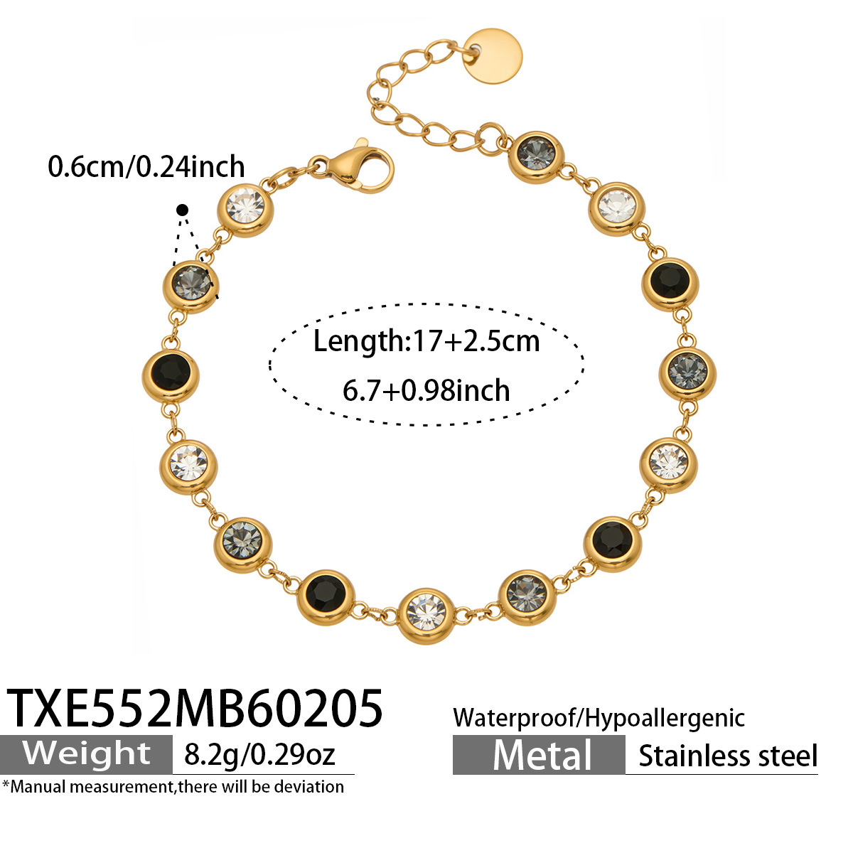 TXE552- Gold Full Diamond Black Zircon Bracelet