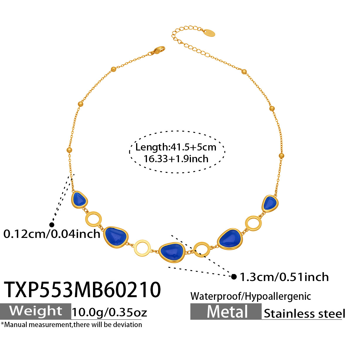 TXP553- Sapphire Glass Stone Necklace 41.5+5cm