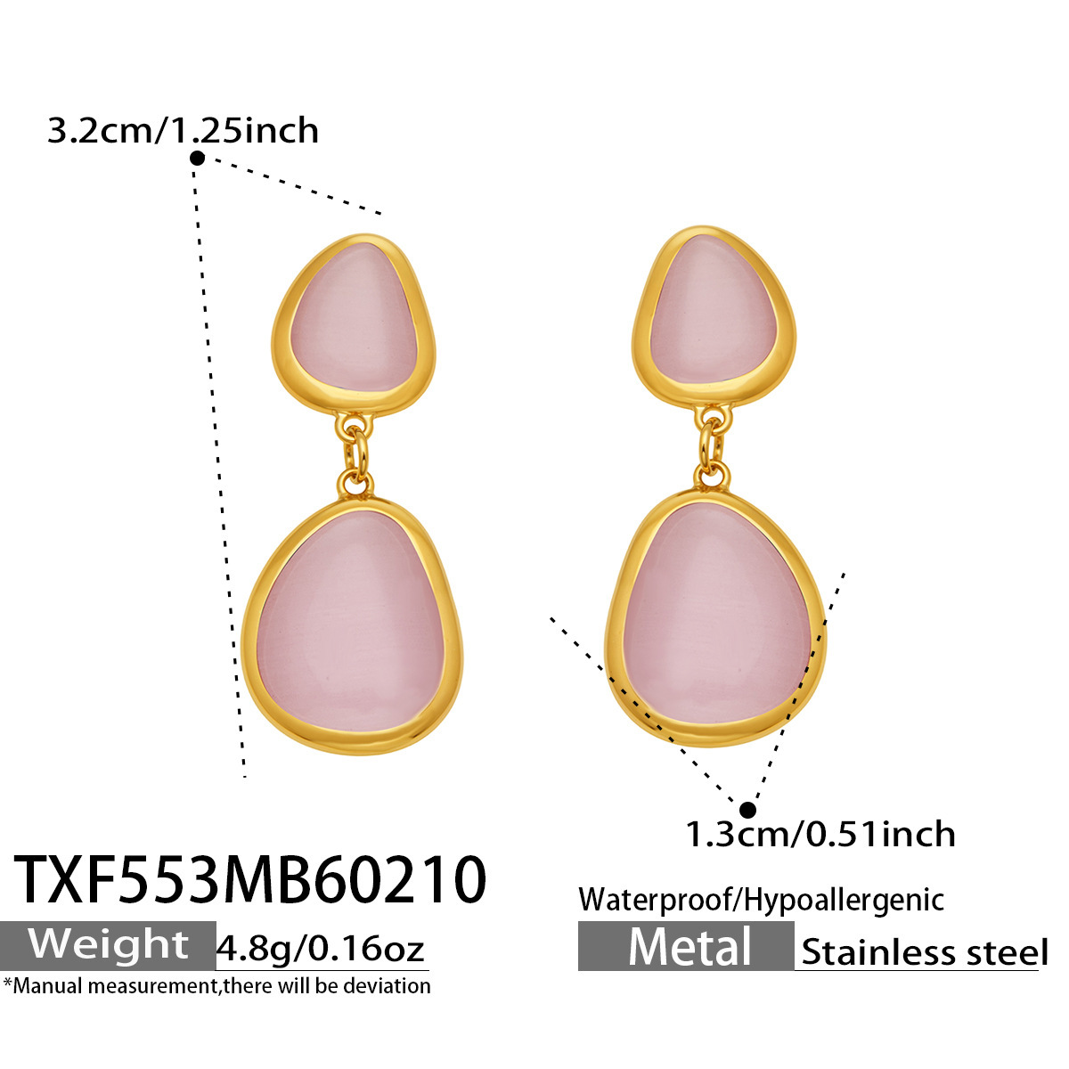 TXF553- Gold Pink Glass Stone Earrings