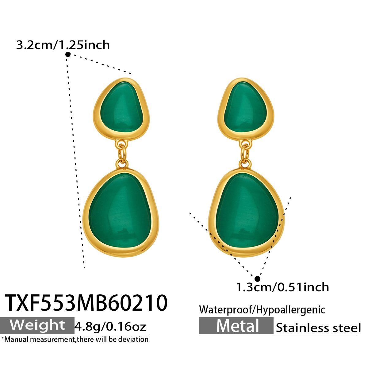 TXF553 Peacock Green Glass Stone Earrings