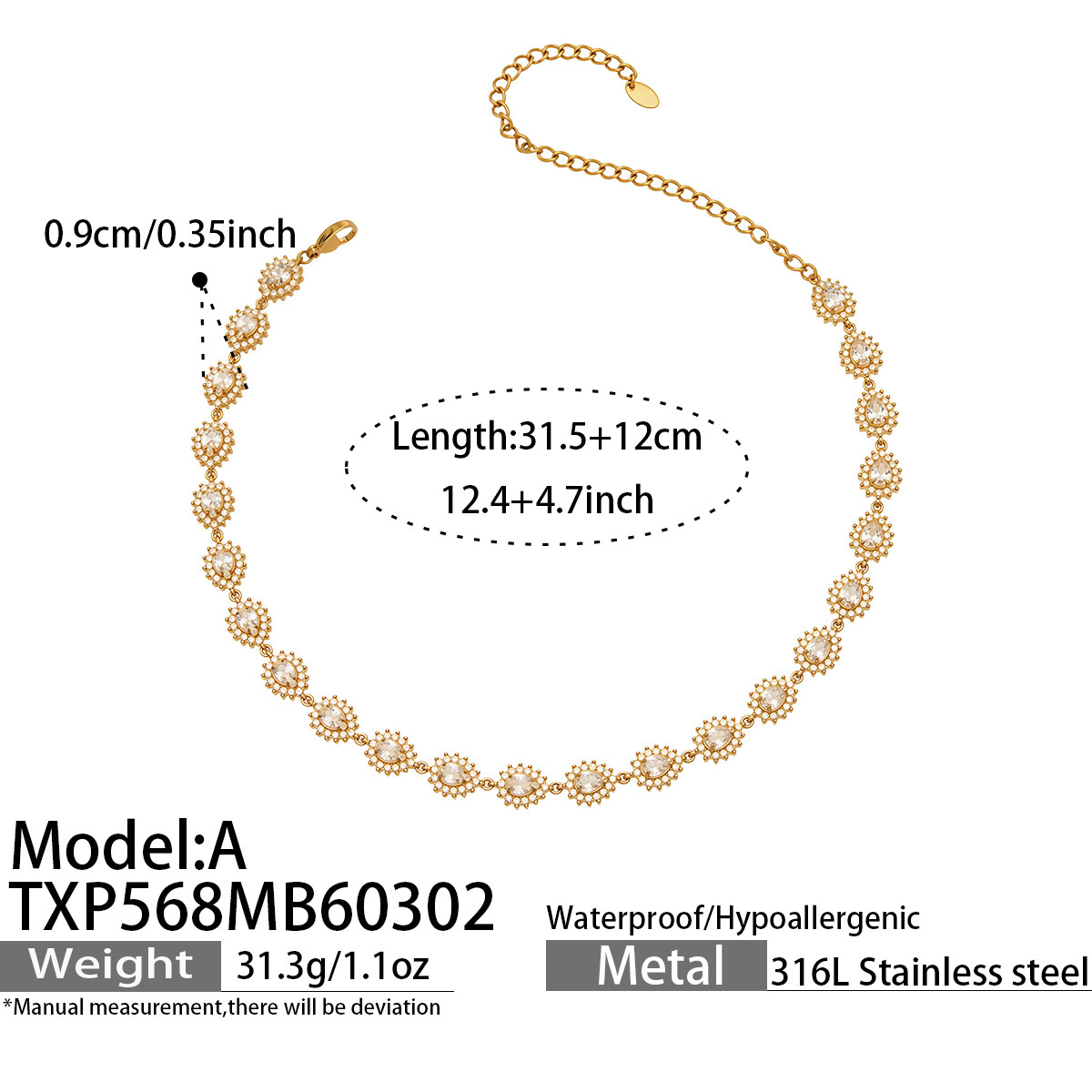 1:TXP568-A Golden Water Drop Necklace 31.5 plus 12cm