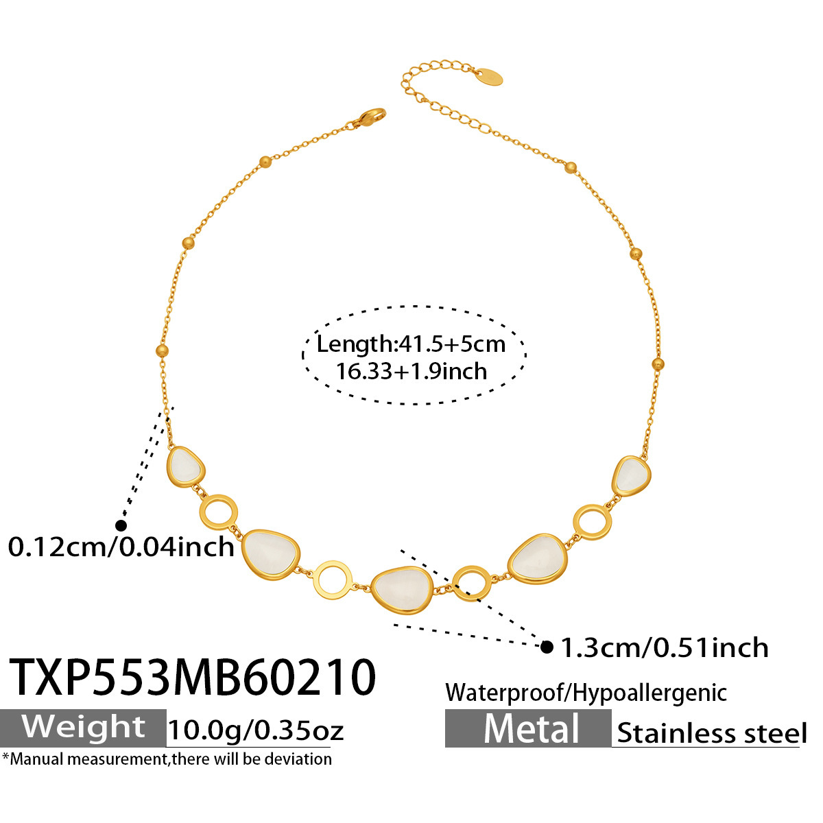 2:TXP553- Gold White Glass Stone Necklace 41.5 plus 5cm