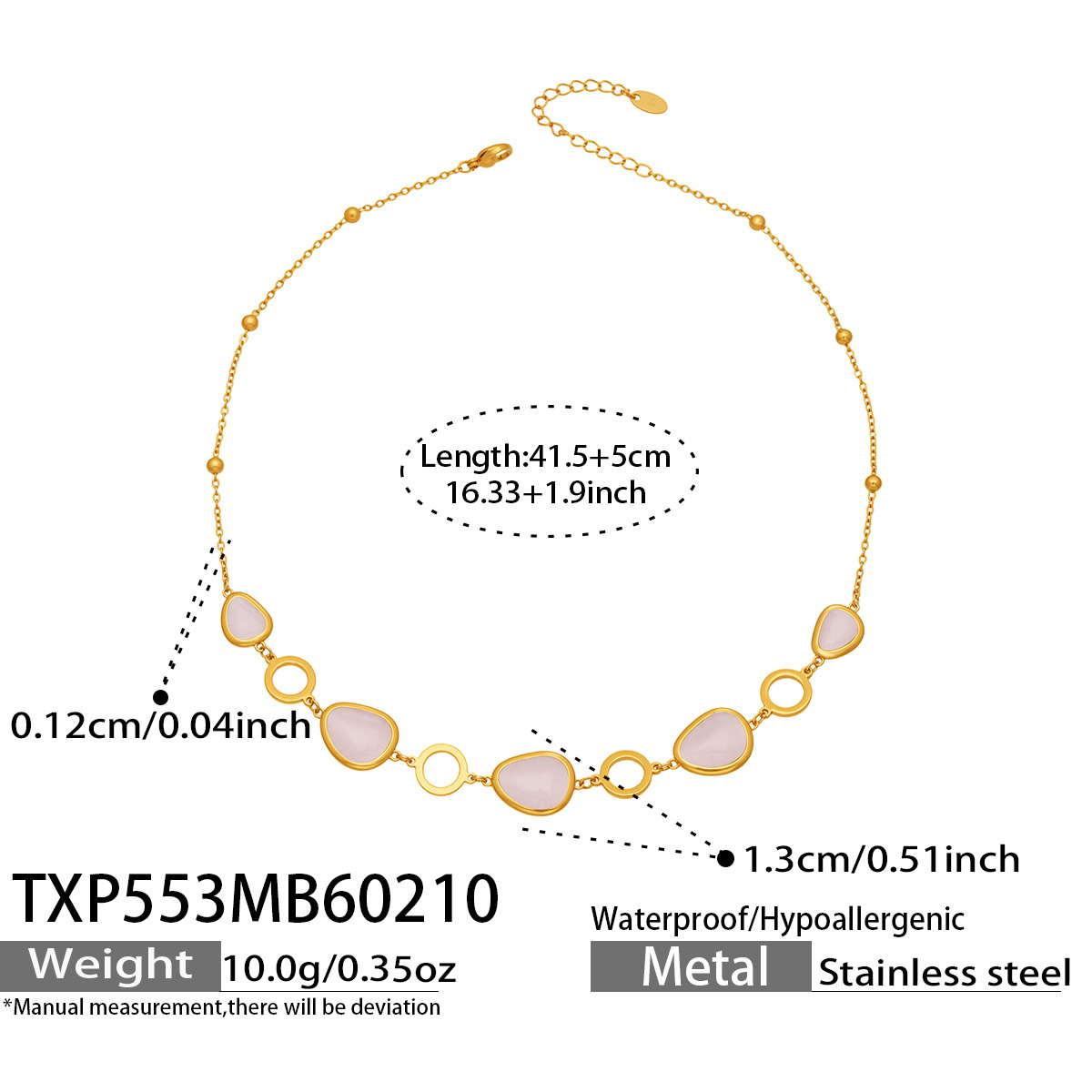 5:TXP553- Gold Pink Glass Stone Necklace 41.5 plus 5cm