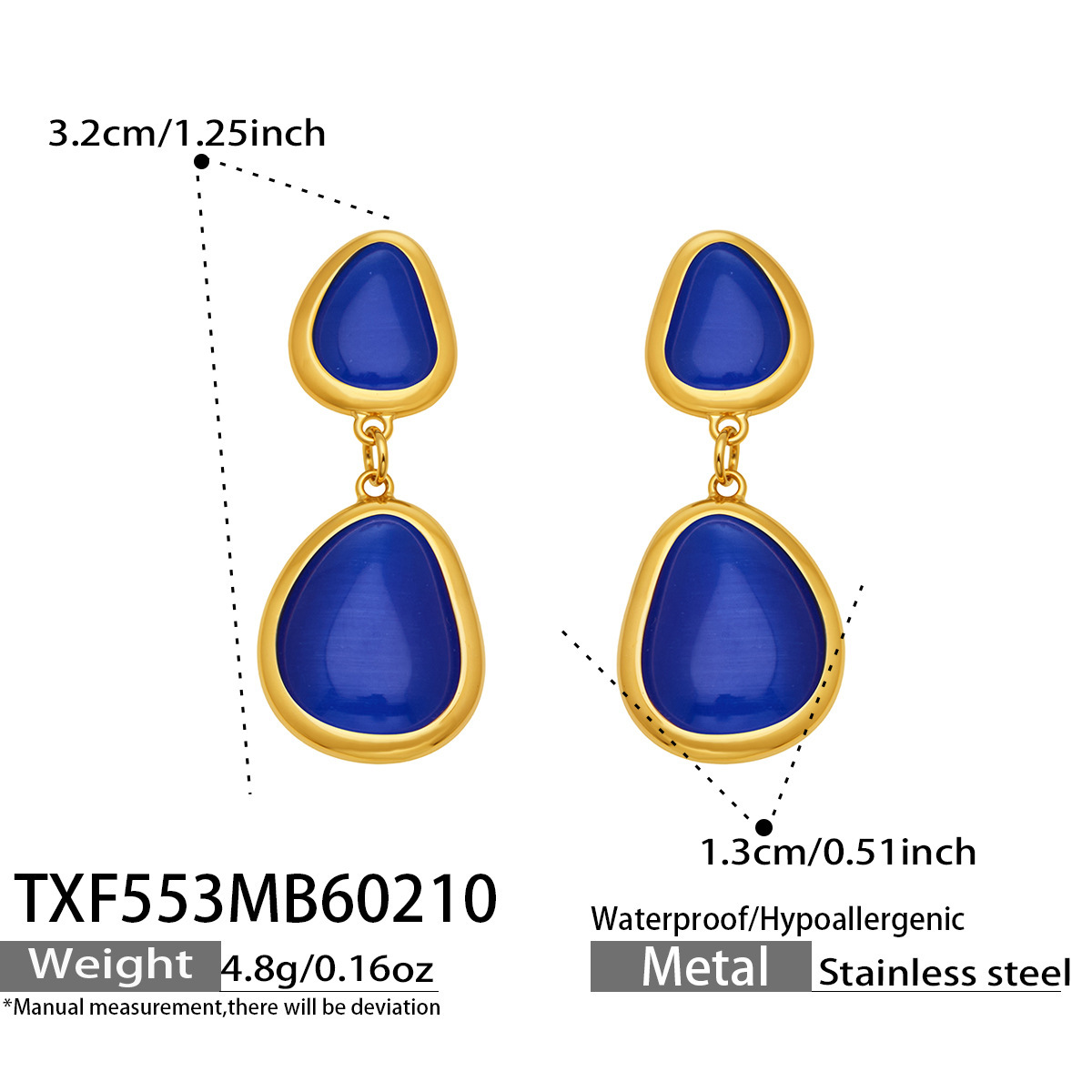 21:TXF553- Gemstone Blue Glass Stone Earrings