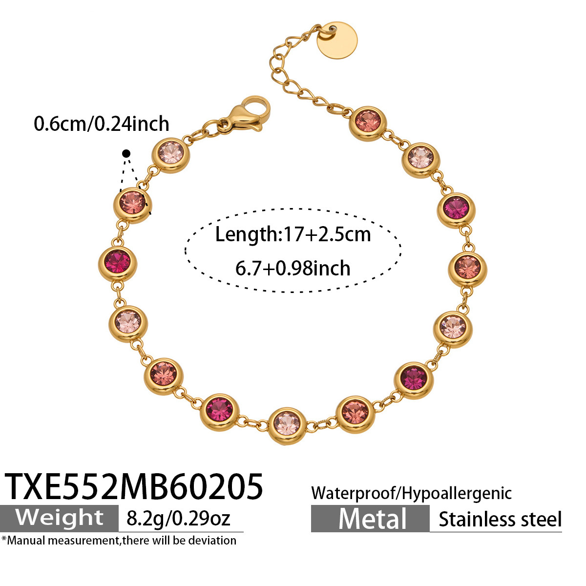 8:TXE552-金色满钻粉锆石手链