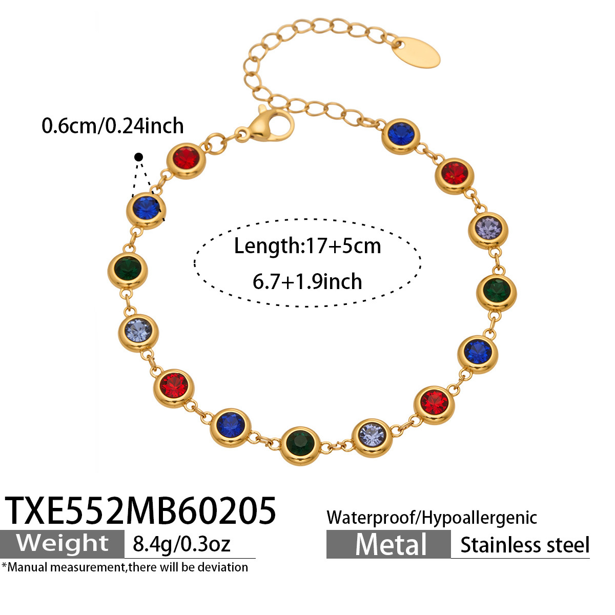 9:TXE552-金色满钻彩锆石手链